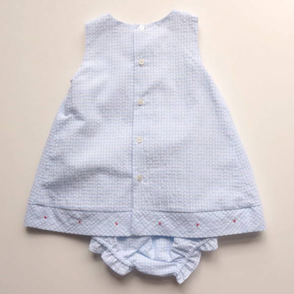 NWT Luli & Me Blue Gingham Seersucker Baby Dress - Picture 2 of 2